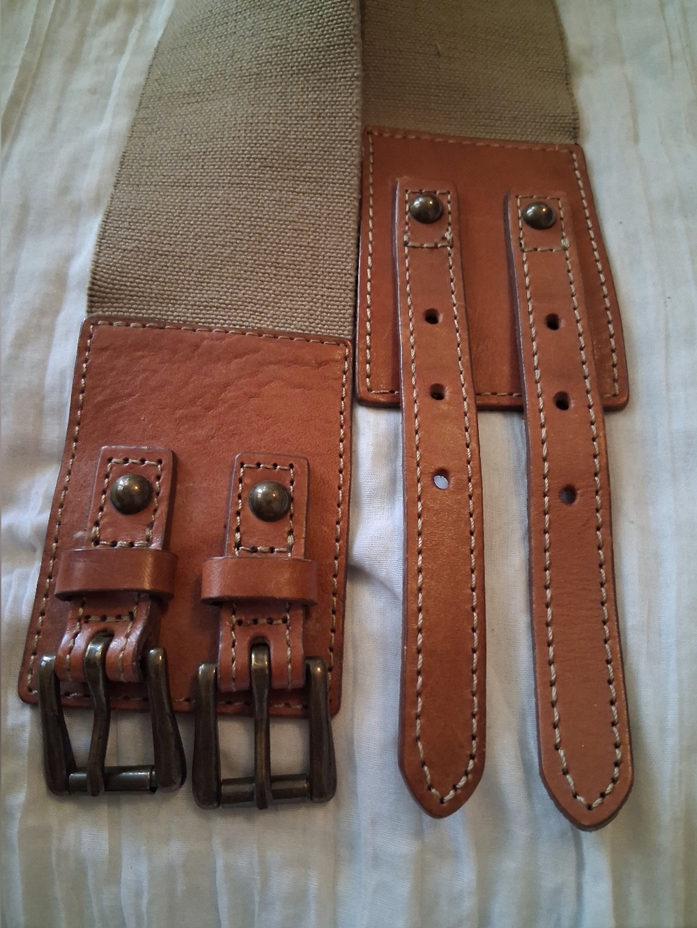 Express Women's Tan Canvas & Leather Double-Buckle Belt